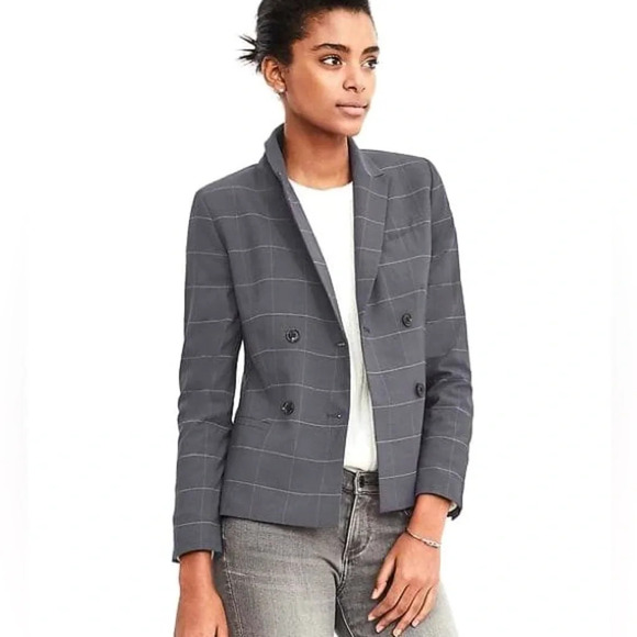 BANANA REPUBLIC Women’s Double Breasted Windowpane Wool Office Siren Blazer Sz 6 - Picture 2 of 10